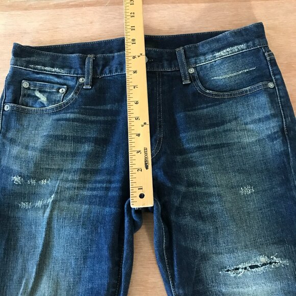 Uniqlo Slim Straight Jeans Men 31x26 Blue Japanese Kaihara Selvedge Distressed - Picture 9 of 13